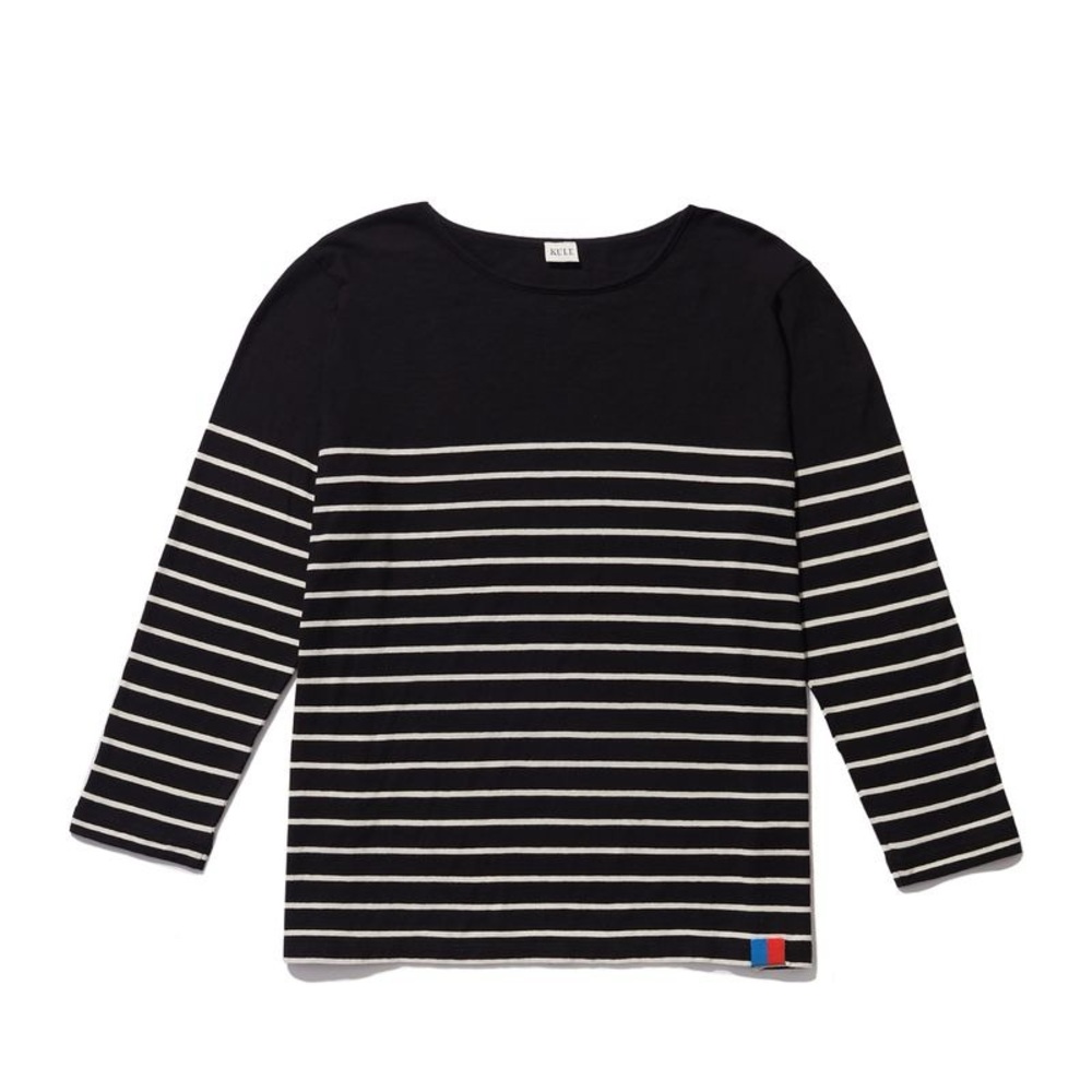 KULE The Modern Black and White Striped 3/4 Sleeve Tee